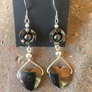 Sterling silver and hematite heart earrings